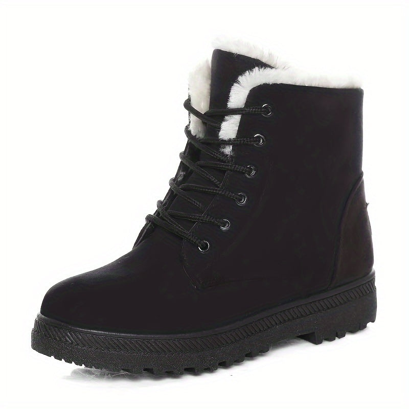 Bottes Fourrées Femme à Lacets, Aspect Daim, Col Peluche