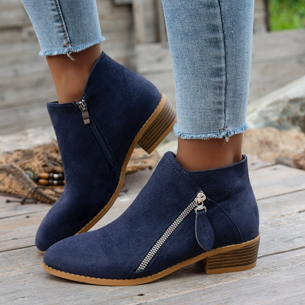 Bottines Femme Bout Pointu, Zip Décoratif – coloris bleu marine