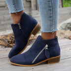 Bottines Femme Bout Pointu, Zip Décoratif – coloris bleu marine
