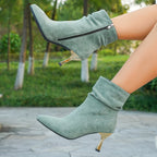 Bottines Femme Talon Fin Doré, Tige Froncée, Suédine, vue 8