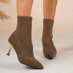 Bottes Chaussettes Femme Maille Texturée, Talon Doré, vue 2