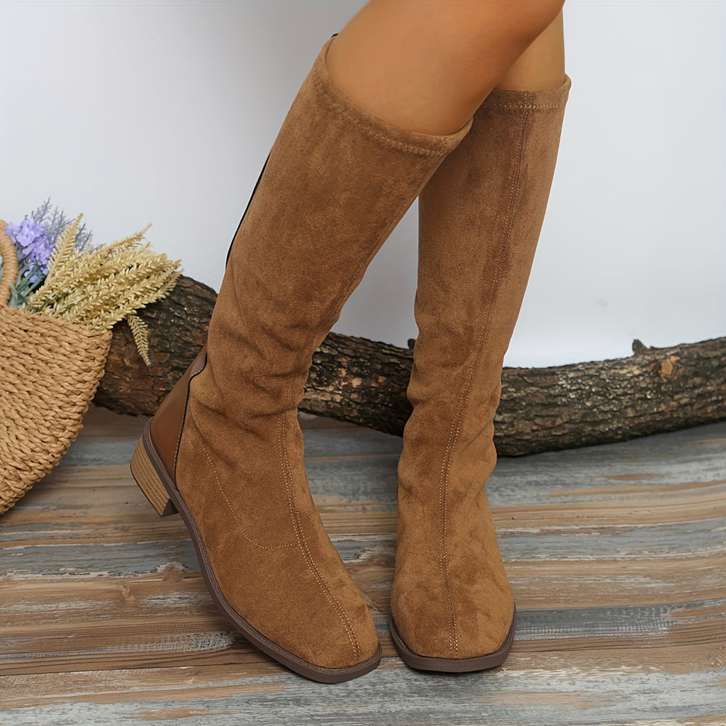 Bottes Hautes Femme Aspect Daim, Bout Carré, Zip Arrière, vue 8