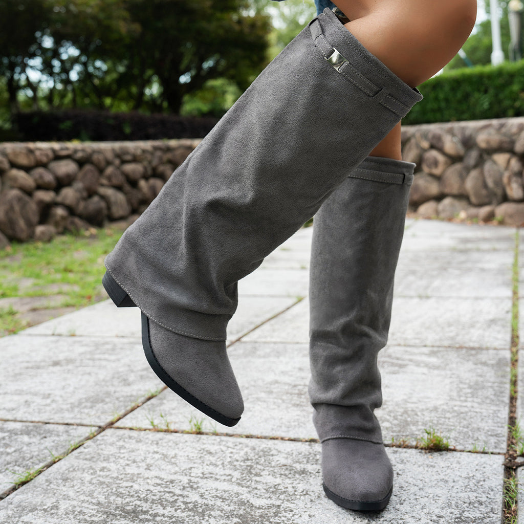 Bottes à Revers Femme Aspect Daim, Sangle à Boucle, vue 10