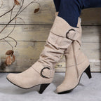 Bottes Femme Hautes, Brides à Boucle, Aspect Suédé – coloris beige