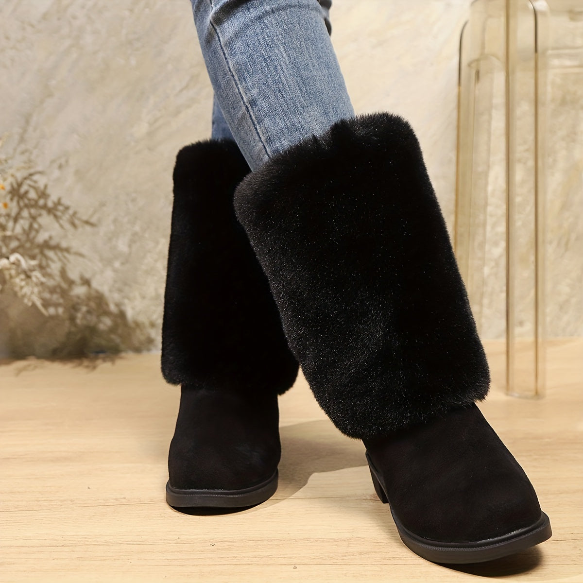 Bottes Femme Peluche, Revers Fausse Fourrure, vue 2