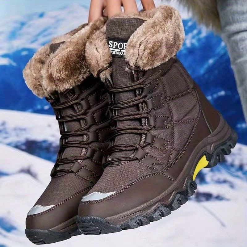 Bottes de Neige Femme Hautes à Lacets, Col Fourrure – coloris marron foncé