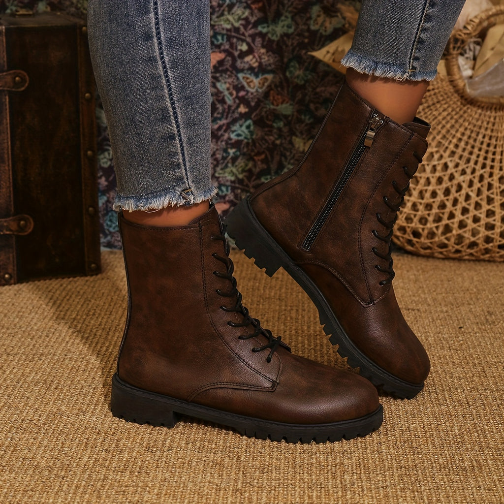 Bottes Motardes Femme, Lacets et Fermeture Zip, vue 3