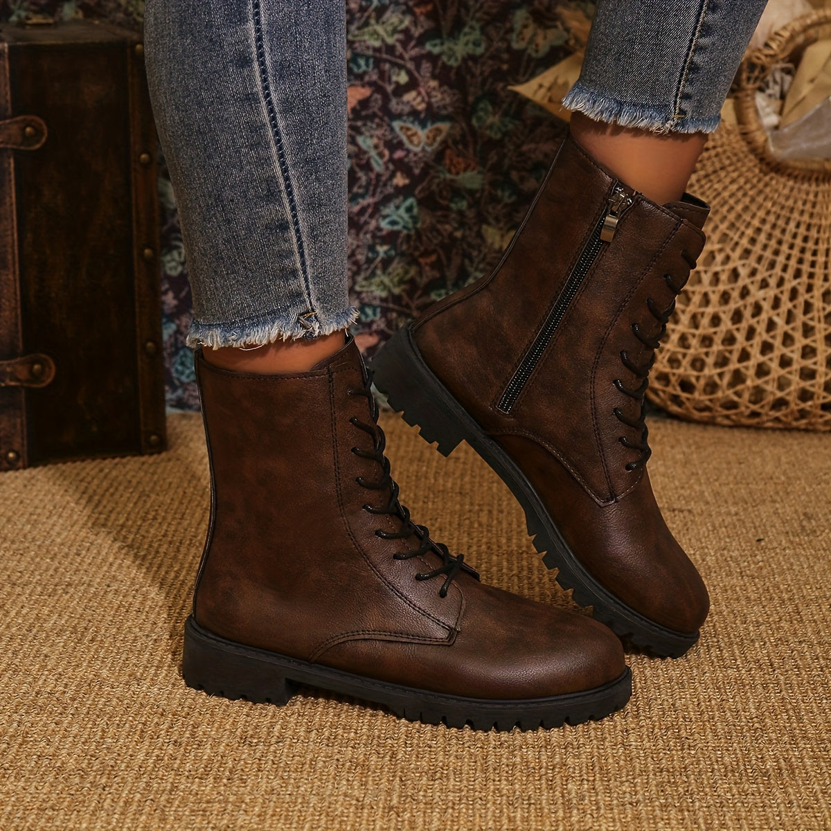 Bottes Motardes Femme, Lacets et Fermeture Zip, vue 3