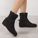 Bottines Femme Aspect Daim, Tige Froncée, Zip et Boucle, vue 10