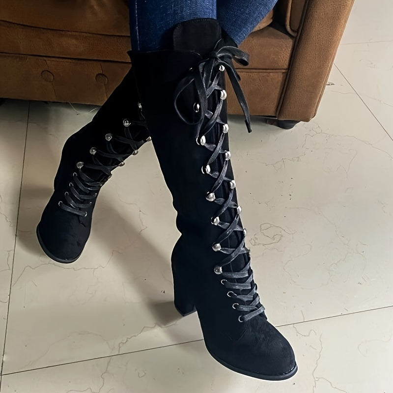 Bottes Femme Hautes à Lacets, Flanelle – coloris noir