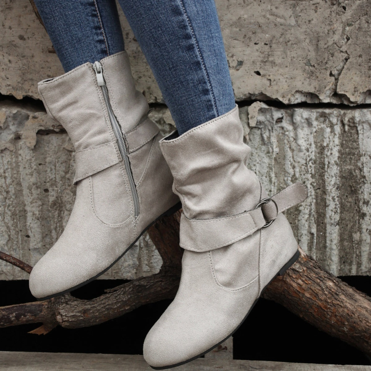 Bottines Femme Tissu, Fermeture à Boucle – coloris gris, vue 3