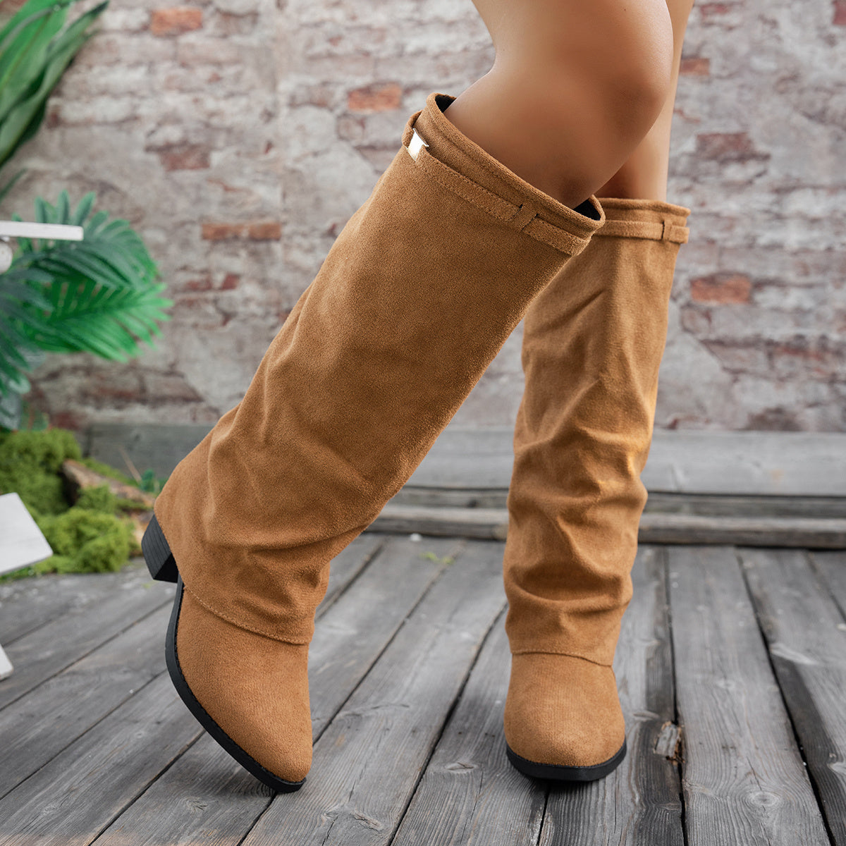 Bottes Hautes Femme à Revers, Aspect Daim, Bout Pointu, vue 12