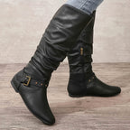 Bottes Motardes Femme Similicuir, Tige Froncée à Boucles – coloris noir