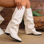 Bottes à Revers Femme Similicuir, Talon Bloc, vue 14