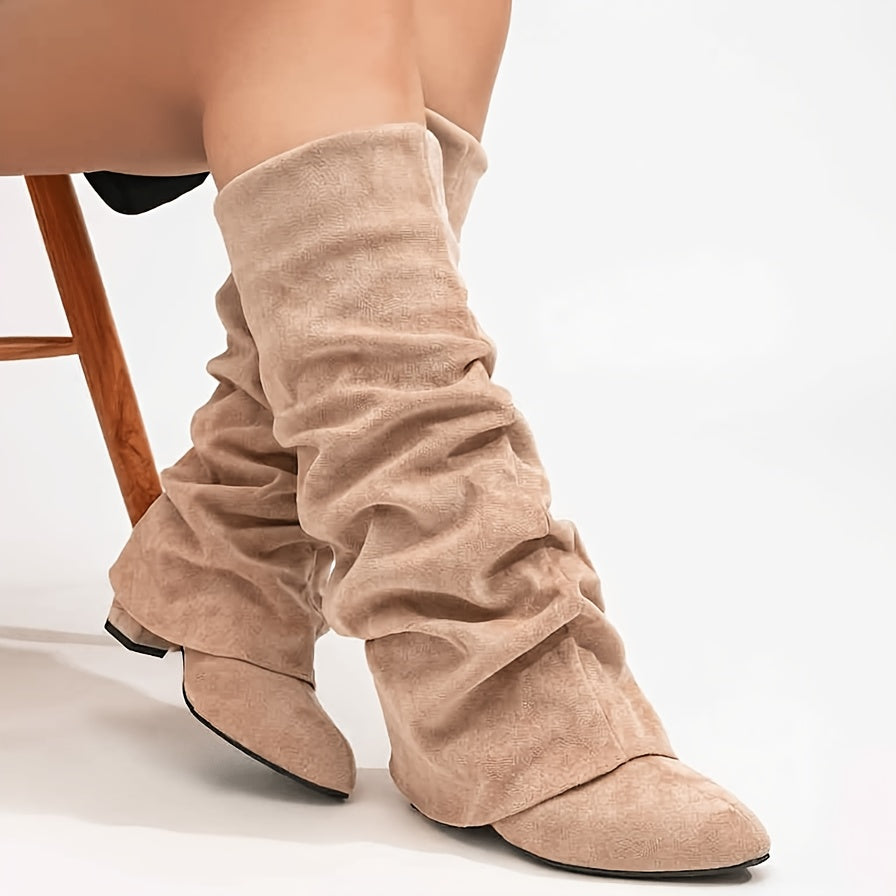 Bottes Tombantes Femme Mollet Large, Aspect Daim, Bout Pointu, vue 2