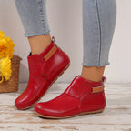 Bottes Cheville Femme Grande Taille en Simili Cuir – coloris rouge