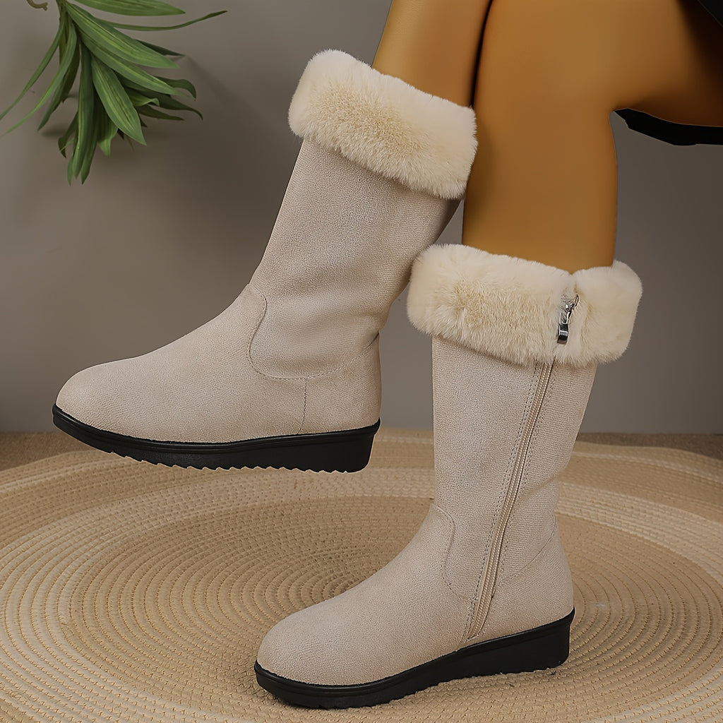 Bottes Hautes Femme à Zip, Beige ou Noir, vue 2
