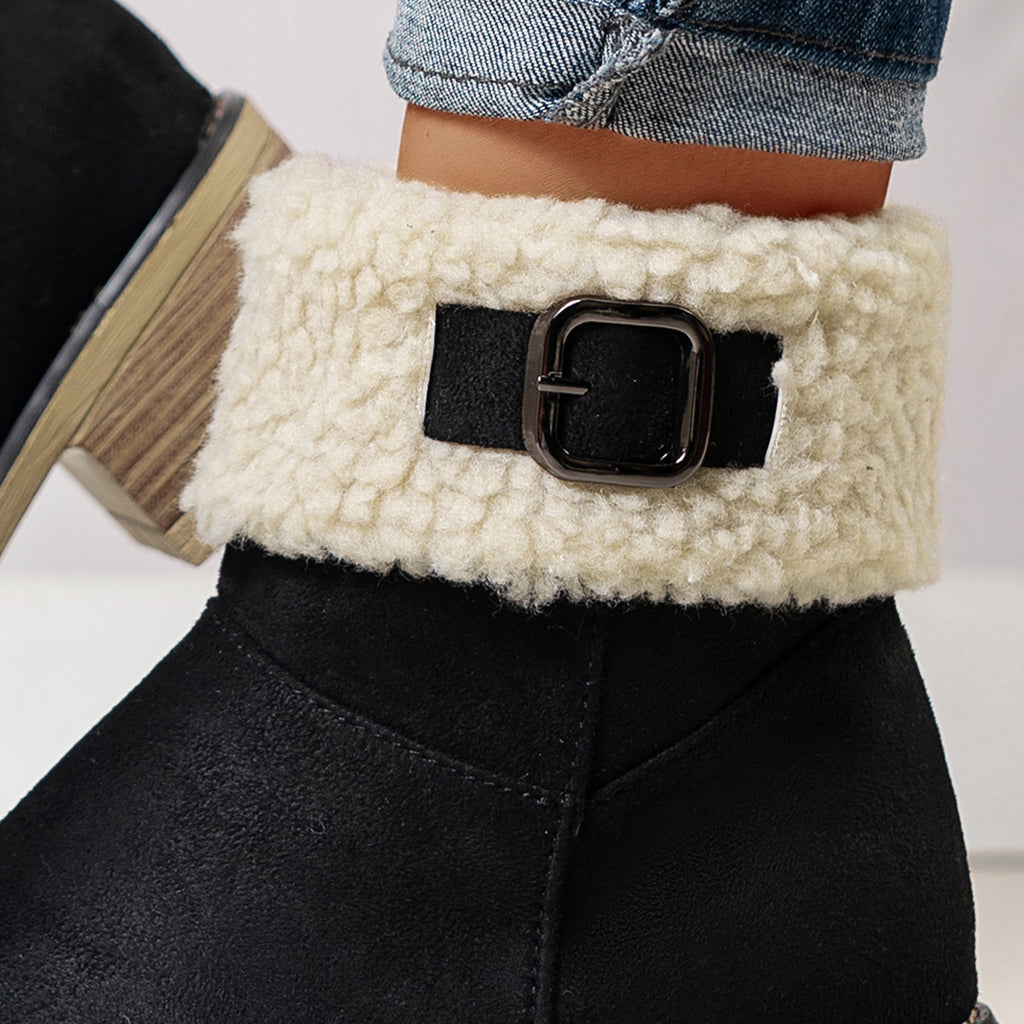 Bottes Fourrées Femme Courtes, Col Sherpa, Aspect Daim, vue 6
