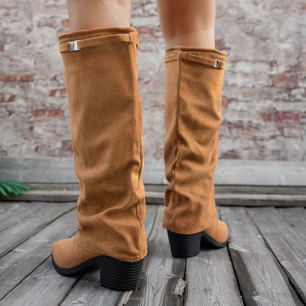 Bottes Hautes Femme à Revers, Aspect Daim, Bout Pointu, vue 14