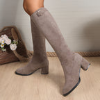Bottes Hautes Femme Extensibles, Aspect Daim, à Enfiler – coloris taupe