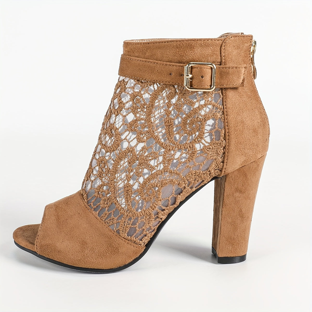 Bottines d'Été Femme Bout Ouvert, Maille Dentelle, Talon Haut