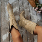 Bottes Cowboy Femme Brodées, Aspect Daim, Talon Bloc, vue 2
