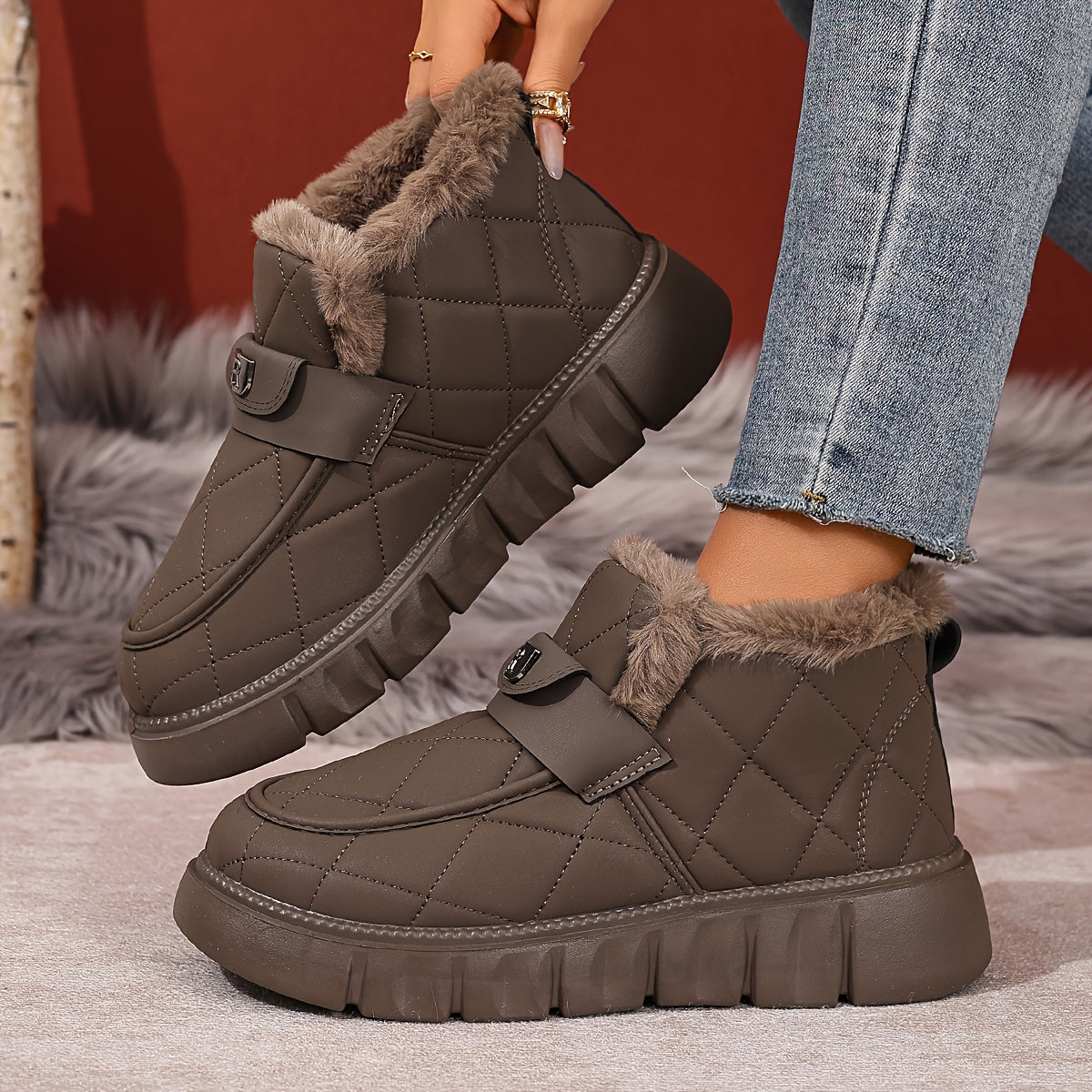 Bottes de Neige Femme Courtes Matelassées, Col Fourrure, vue 13