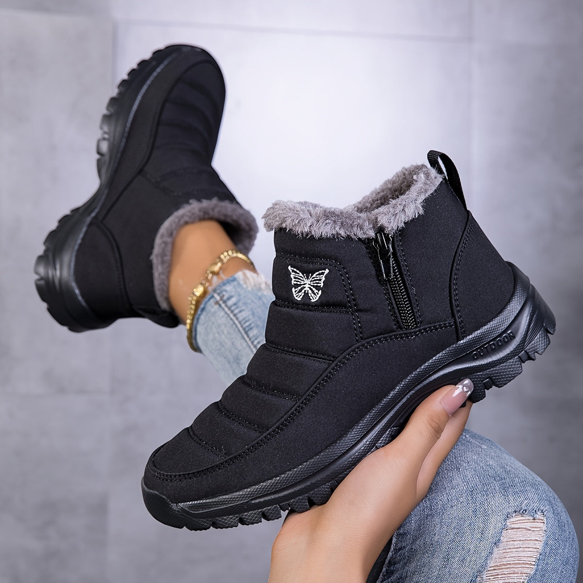 Bottes de Neige Femme, Fermeture Zip – coloris noir