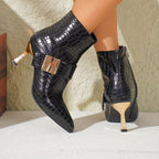 Bottines Femme Effet Croco ou Zèbre, Similicuir, Boucle Dorée, vue 13