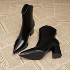 Bottines Femme Bout Pointu Métal, Talon Bloc, Doublure au Choix – coloris noir, doublure velours, vue 2
