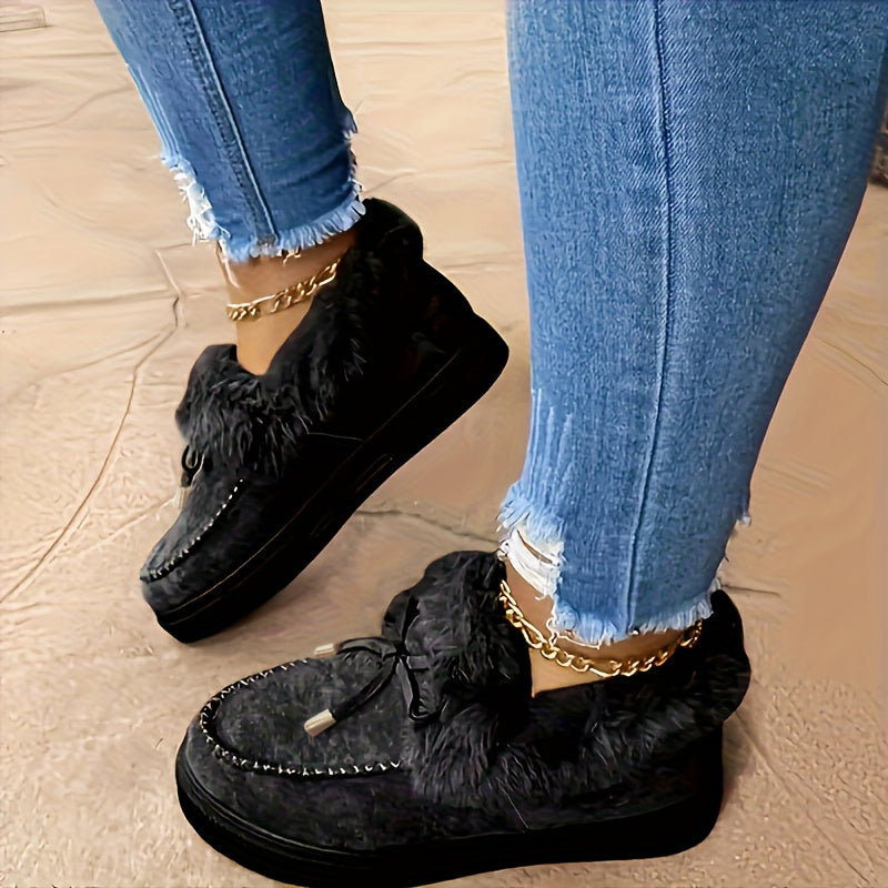 Chausson Botte Femme Plateforme, Col Fourrure – coloris noir