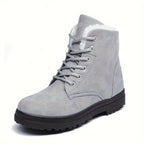 Bottes Fourrées Femme à Lacets, Aspect Daim, Col Peluche – coloris gris