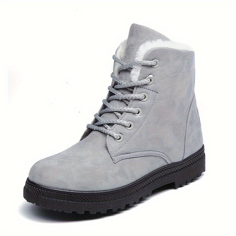 Bottes Fourrées Femme à Lacets, Aspect Daim, Col Peluche – coloris gris
