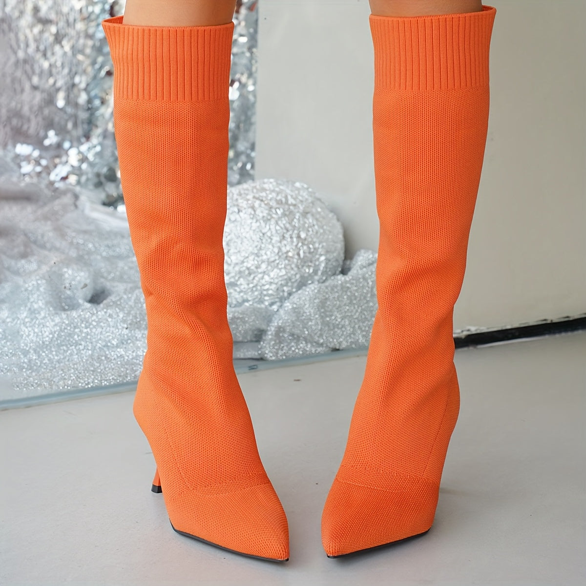 Bottes Hautes Femme en Maille, Talon Aiguille, 6 Coloris, vue 9