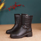Bottes Mi-Mollet Femme Chelsea, Similicuir, Talon Bloc – coloris noir