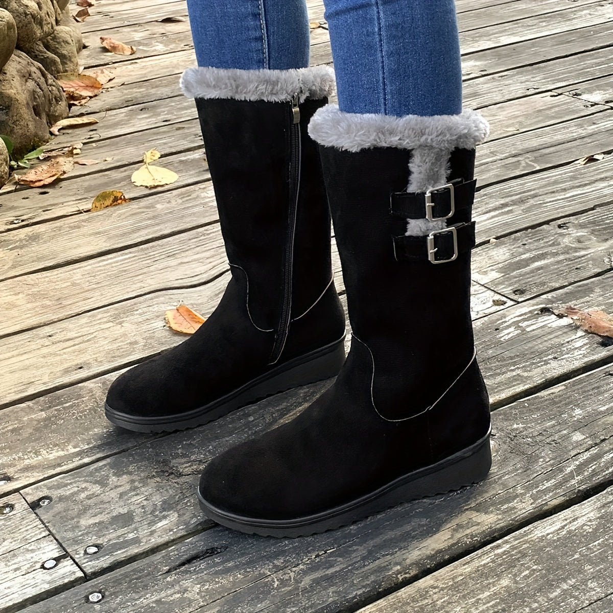 Bottes Femme Mi-Mollet, Flanelle et Velours Côtelé, vue 2