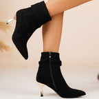 Bottines Femme Talon Fin Doré, Tige Froncée, Suédine, vue 16
