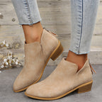 Bottines Femme Bout Pointu, Aspect Daim, Talon Bas – coloris beige