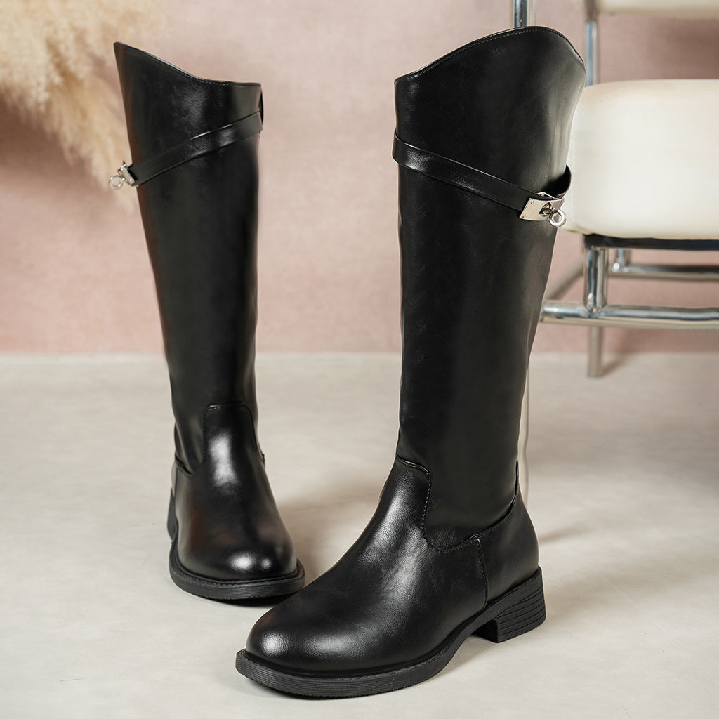 Bottes Cavalières Femme Mollet Large, Similicuir, Fermoir, vue 7