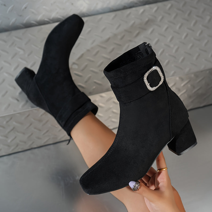 Bottines Femme Bout Carré, Talon Bloc – coloris noir