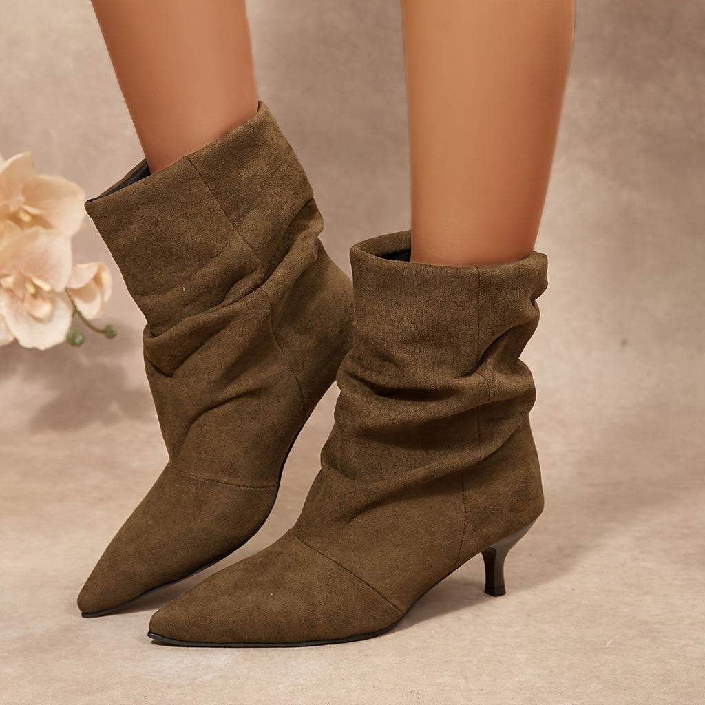 Bottines Plissées Femme Aspect Daim, Bout Pointu, vue 10
