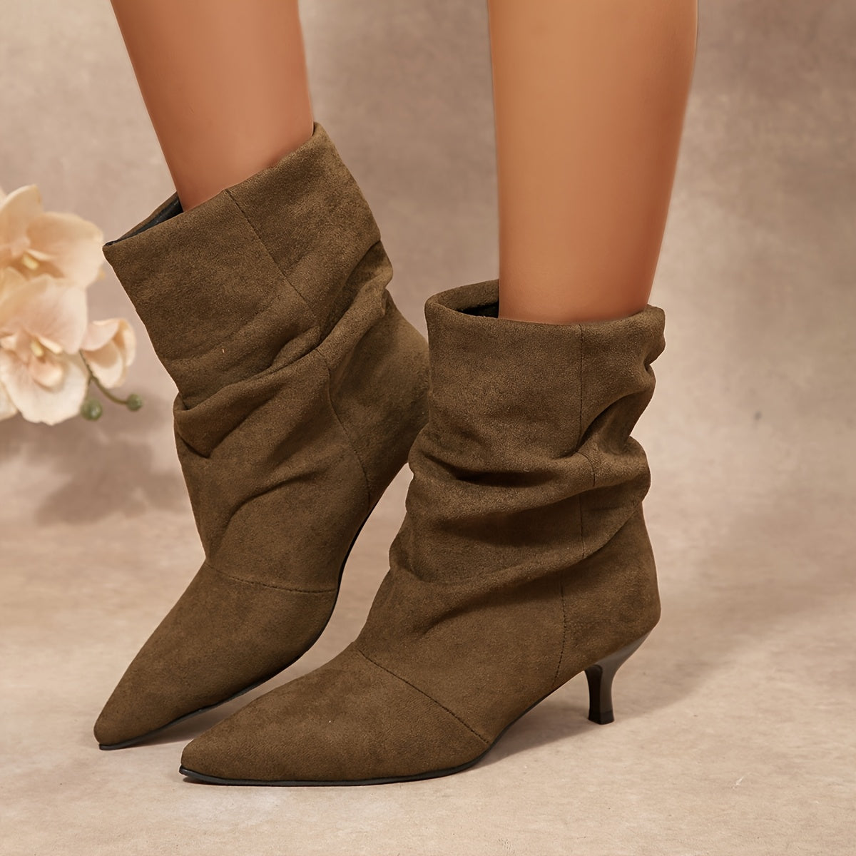 Bottines Plissées Femme Aspect Daim, Bout Pointu, vue 10