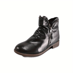 Bottines Femme Double Zip, Talon Bas – coloris noir