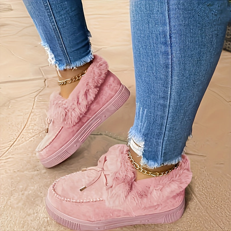 Chausson Botte Femme Plateforme, Col Fourrure – coloris rose