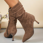 Bottes Daim Femme, Talon Fin Plissé, vue 4