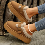 Chausson Botte Femme Aspect Daim, Col Peluche, Boucle
