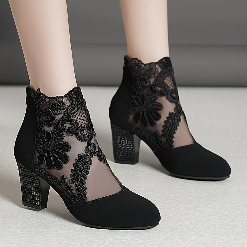 Bottines Femme en Dentelle Brodée, Fermeture Zip, vue 3