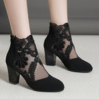 Bottines Femme en Dentelle Brodée, Fermeture Zip, vue 3