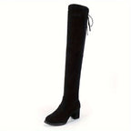 Bottes Cuissardes Femme Aspect Daim, Talon Bloc, Cordon, vue 5