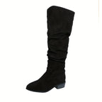 Bottes Cuissardes Femme Aspect Daim, Tige Froncée, 3 Coloris – coloris noir